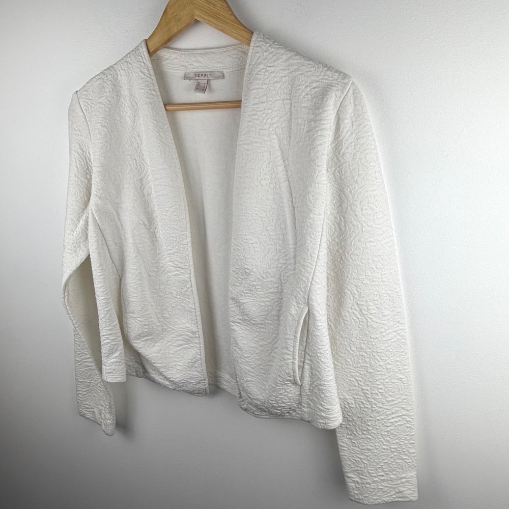 Esprit Womens White Textured Matelasse Open Front Cardigan Jacket Size M Pockets - Picture 6 of 12